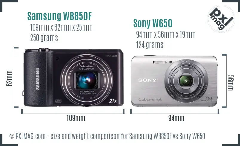 Samsung WB850F vs Sony W650 size comparison