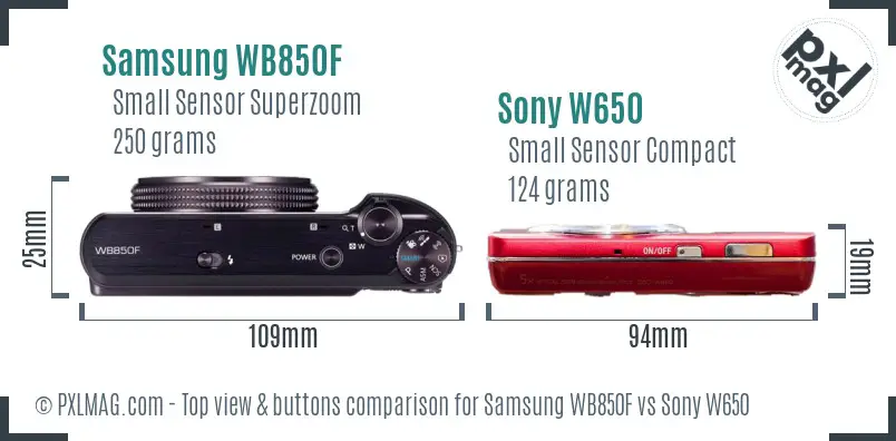 Samsung WB850F vs Sony W650 top view buttons comparison