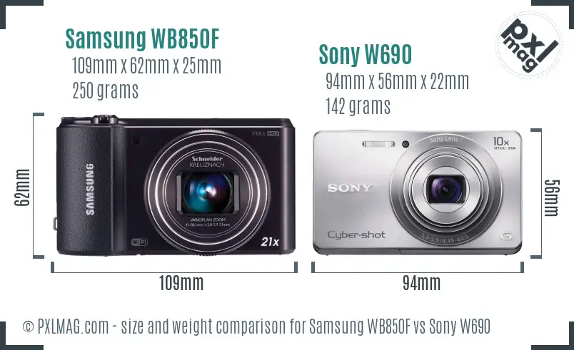 Samsung WB850F vs Sony W690 size comparison