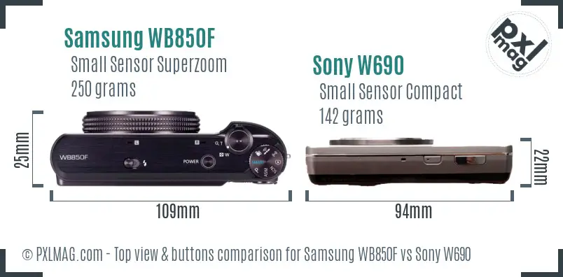 Samsung WB850F vs Sony W690 top view buttons comparison