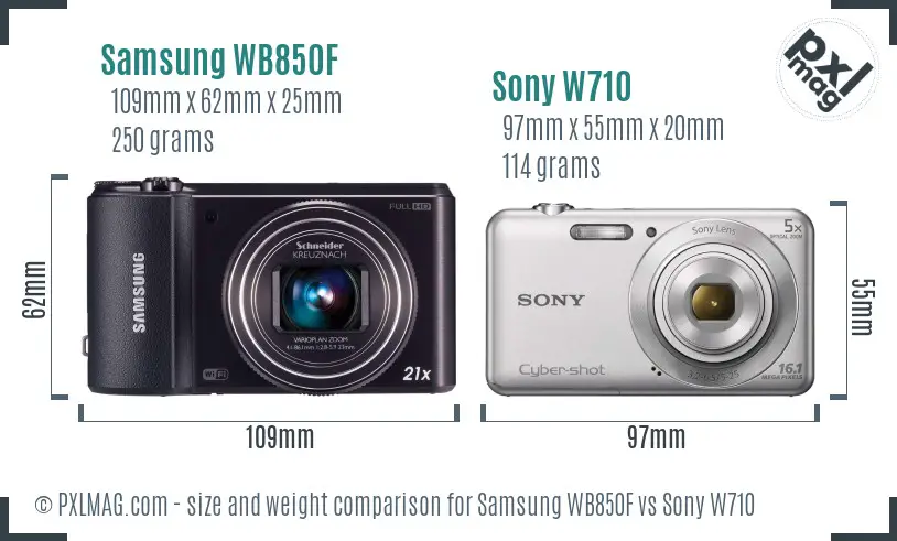 Samsung WB850F vs Sony W710 size comparison