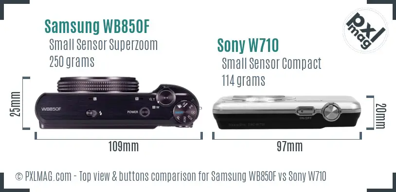 Samsung WB850F vs Sony W710 top view buttons comparison