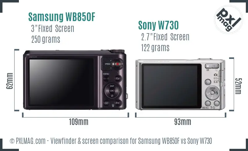 Samsung WB850F vs Sony W730 Screen and Viewfinder comparison