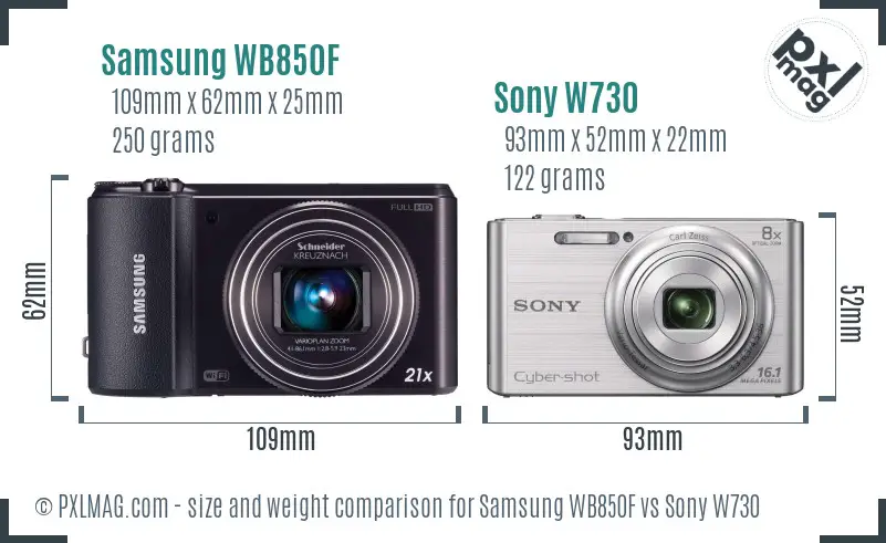 Samsung WB850F vs Sony W730 size comparison