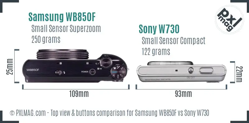 Samsung WB850F vs Sony W730 top view buttons comparison