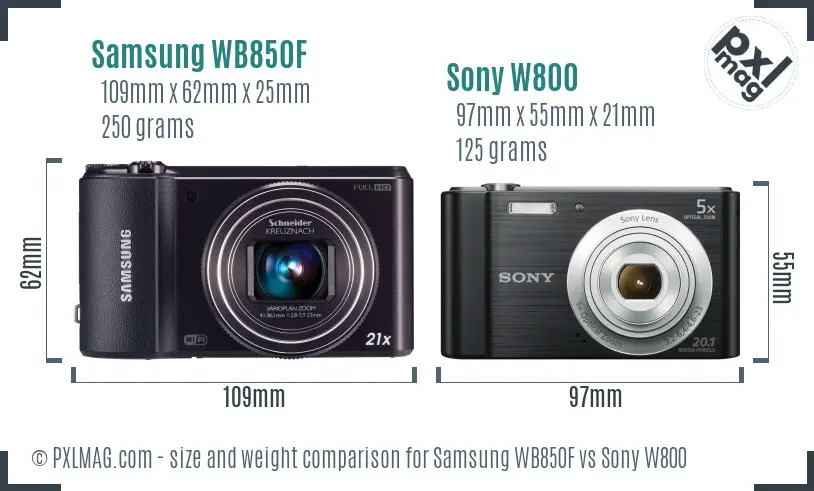 Samsung WB850F vs Sony W800 size comparison