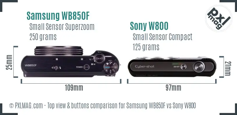 Samsung WB850F vs Sony W800 top view buttons comparison