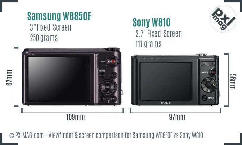 Samsung WB850F vs Sony W810 Screen and Viewfinder comparison