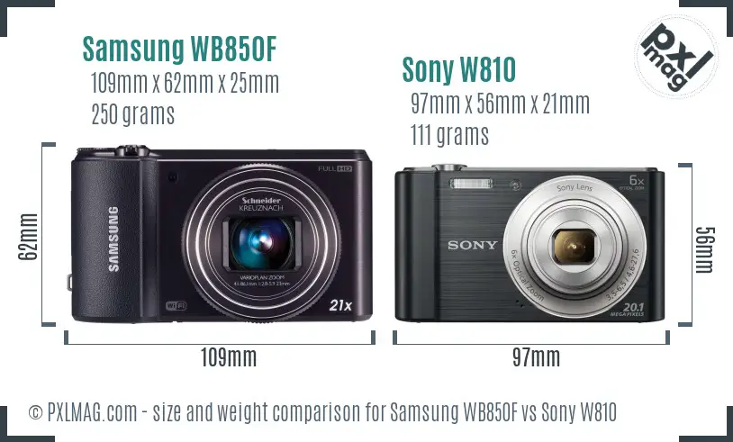Samsung WB850F vs Sony W810 size comparison