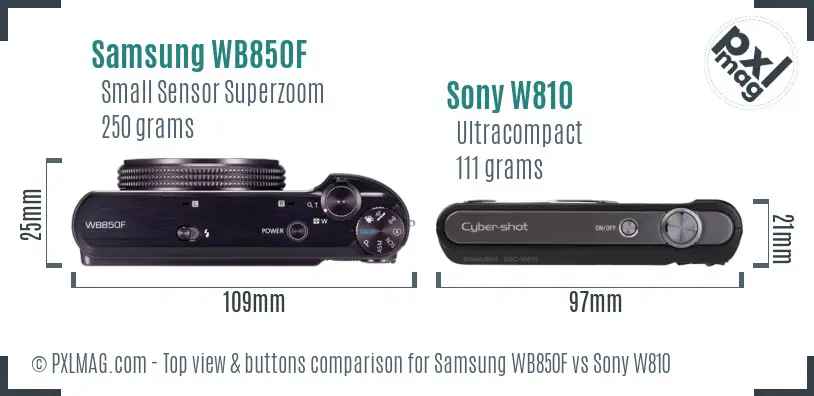Samsung WB850F vs Sony W810 top view buttons comparison