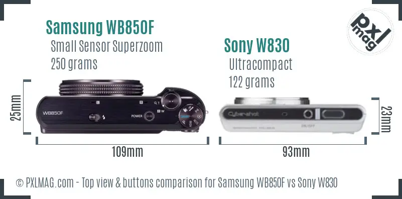 Samsung WB850F vs Sony W830 top view buttons comparison Samsung WB850F vs Sony W830 top view buttons comparison