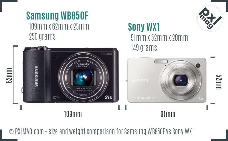 Samsung WB850F vs Sony WX1 size comparison Samsung WB850F vs Sony WX1 size comparison
