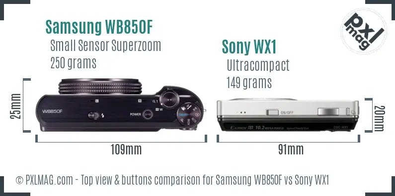 Samsung WB850F vs Sony WX1 top view buttons comparison Samsung WB850F vs Sony WX1 top view buttons comparison