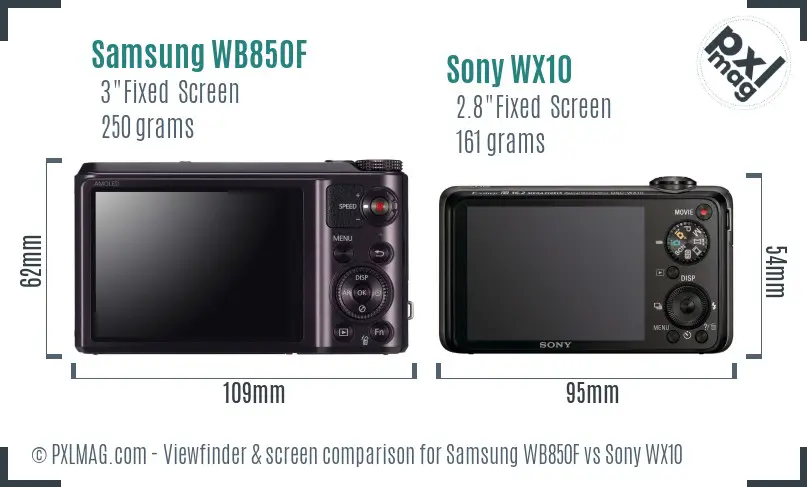 Samsung WB850F vs Sony WX10 Screen and Viewfinder comparison