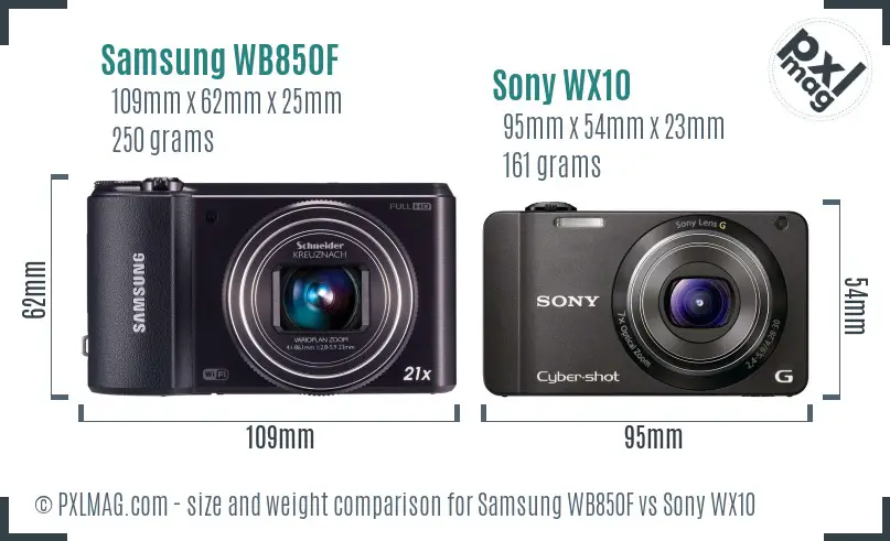 Samsung WB850F vs Sony WX10 size comparison