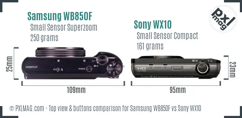 Samsung WB850F vs Sony WX10 top view buttons comparison