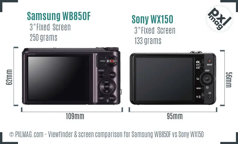 Samsung WB850F vs Sony WX150 Screen and Viewfinder comparison