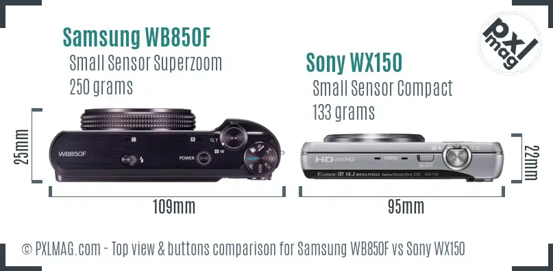 Samsung WB850F vs Sony WX150 top view buttons comparison