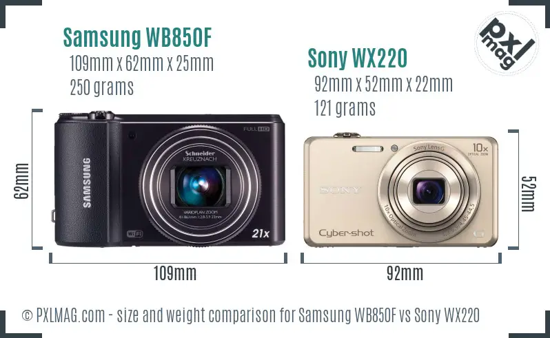 Samsung WB850F vs Sony WX220 size comparison