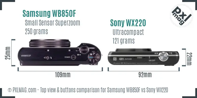 Samsung WB850F vs Sony WX220 top view buttons comparison