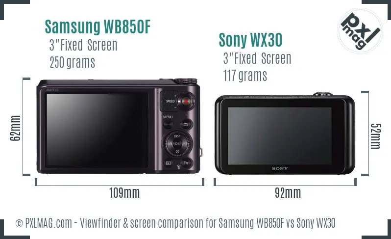 Samsung WB850F vs Sony WX30 Screen and Viewfinder comparison