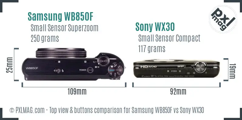 Samsung WB850F vs Sony WX30 top view buttons comparison