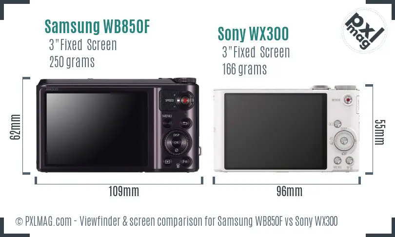 Samsung WB850F vs Sony WX300 Screen and Viewfinder comparison