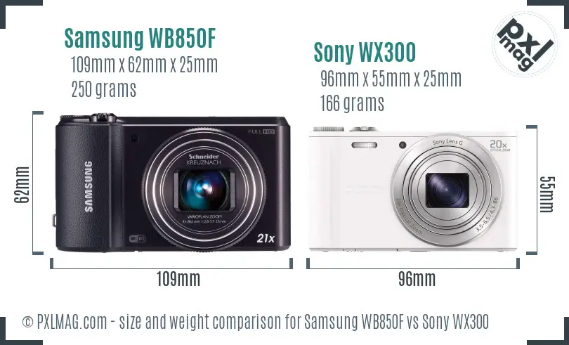 Samsung WB850F vs Sony WX300 size comparison