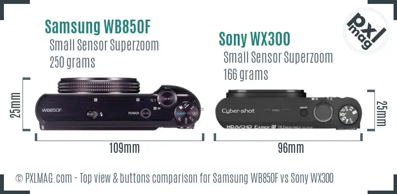 Samsung WB850F vs Sony WX300 top view buttons comparison