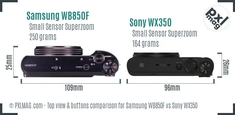 Samsung WB850F vs Sony WX350 top view buttons comparison Samsung WB850F vs Sony WX350 top view buttons comparison