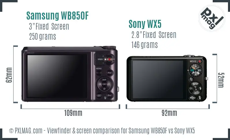 Samsung WB850F vs Sony WX5 Screen and Viewfinder comparison