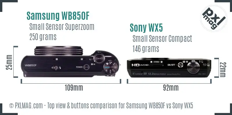 Samsung WB850F vs Sony WX5 top view buttons comparison