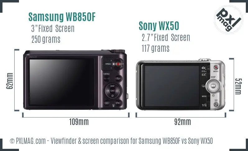 Samsung WB850F vs Sony WX50 Screen and Viewfinder comparison