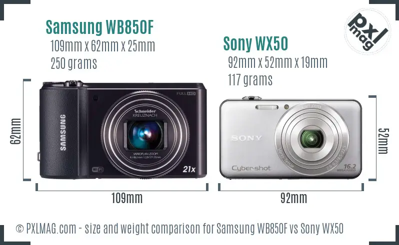 Samsung WB850F vs Sony WX50 size comparison