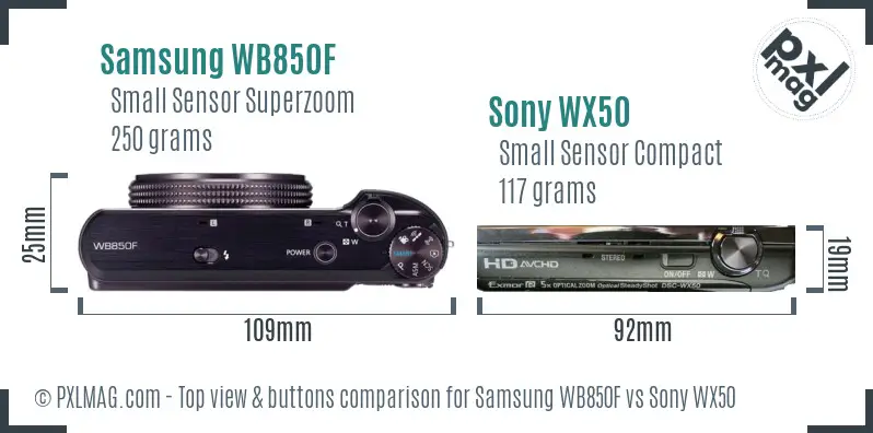 Samsung WB850F vs Sony WX50 top view buttons comparison