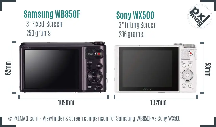 Samsung WB850F vs Sony WX500 Screen and Viewfinder comparison