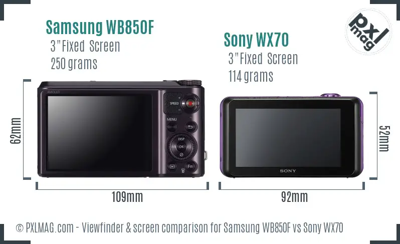 Samsung WB850F vs Sony WX70 Screen and Viewfinder comparison