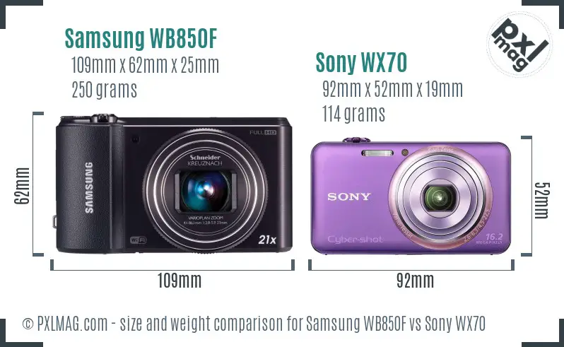 Samsung WB850F vs Sony WX70 size comparison