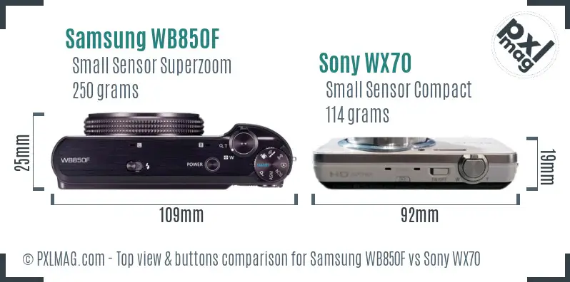 Samsung WB850F vs Sony WX70 top view buttons comparison