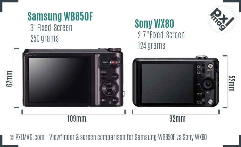 Samsung WB850F vs Sony WX80 Screen and Viewfinder comparison