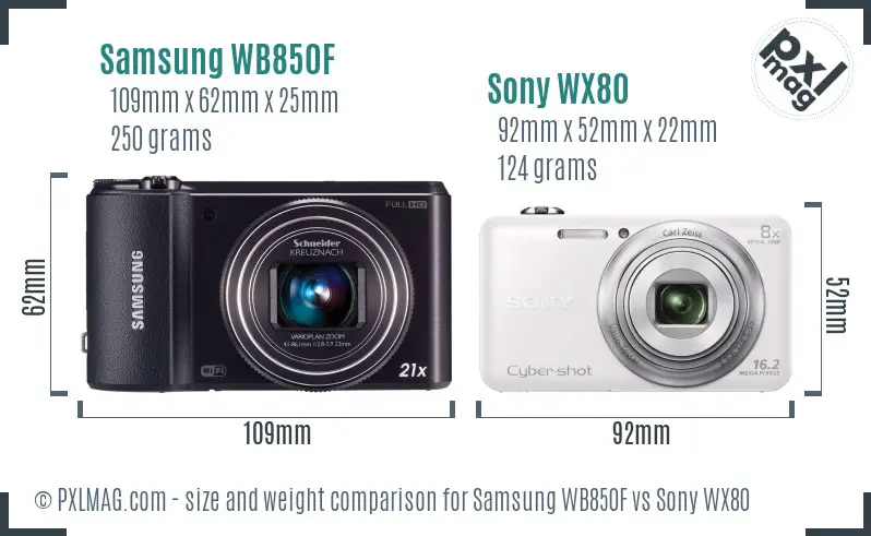 Samsung WB850F vs Sony WX80 size comparison