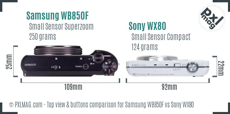 Samsung WB850F vs Sony WX80 top view buttons comparison