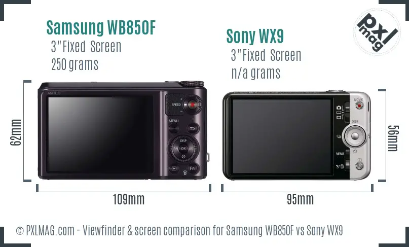 Samsung WB850F vs Sony WX9 Screen and Viewfinder comparison