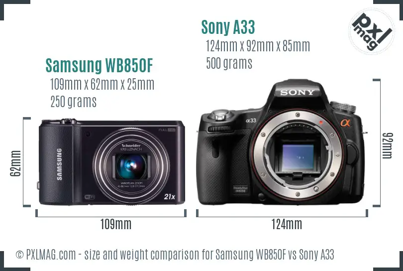Samsung WB850F vs Sony A33 size comparison
