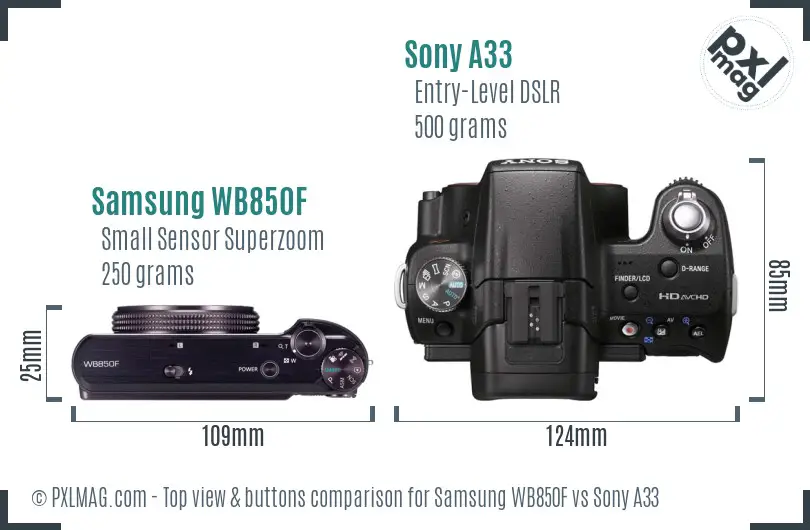 Samsung WB850F vs Sony A33 top view buttons comparison
