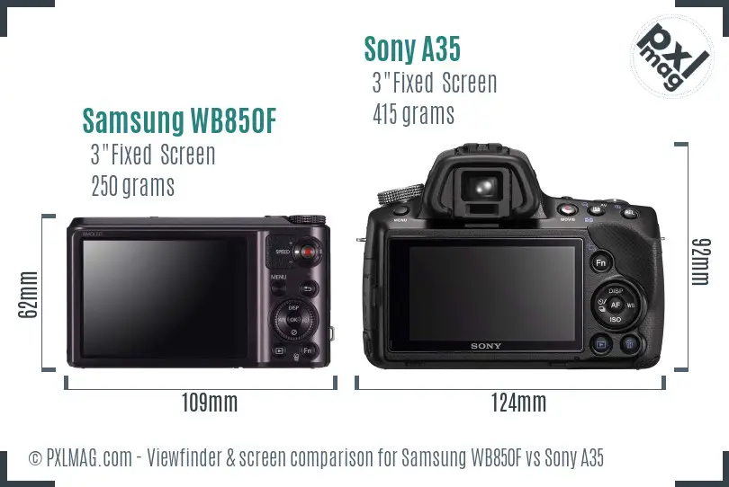 Samsung WB850F vs Sony A35 Screen and Viewfinder comparison