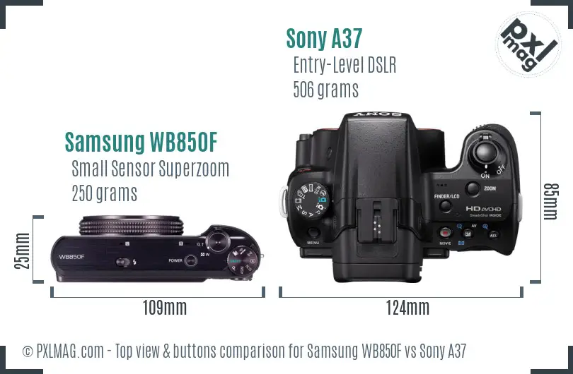 Samsung WB850F vs Sony A37 top view buttons comparison