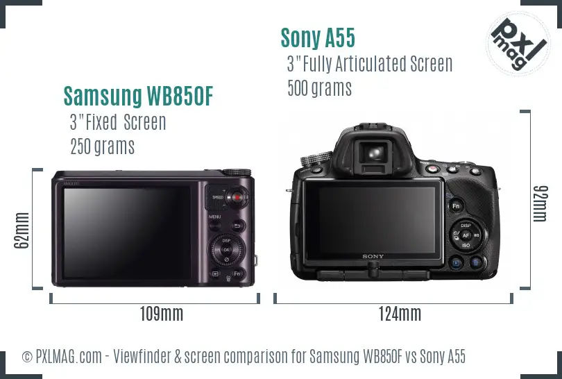 Samsung WB850F vs Sony A55 Screen and Viewfinder comparison