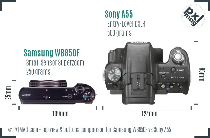 Samsung WB850F vs Sony A55 top view buttons comparison