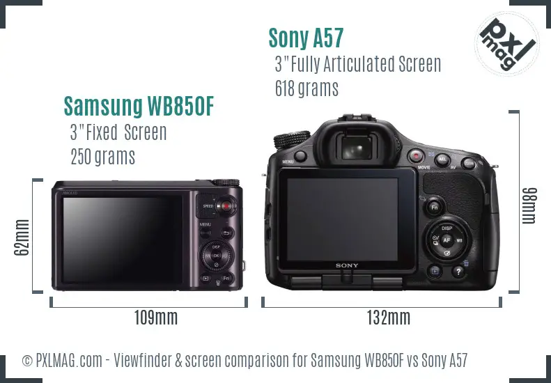 Samsung WB850F vs Sony A57 Screen and Viewfinder comparison